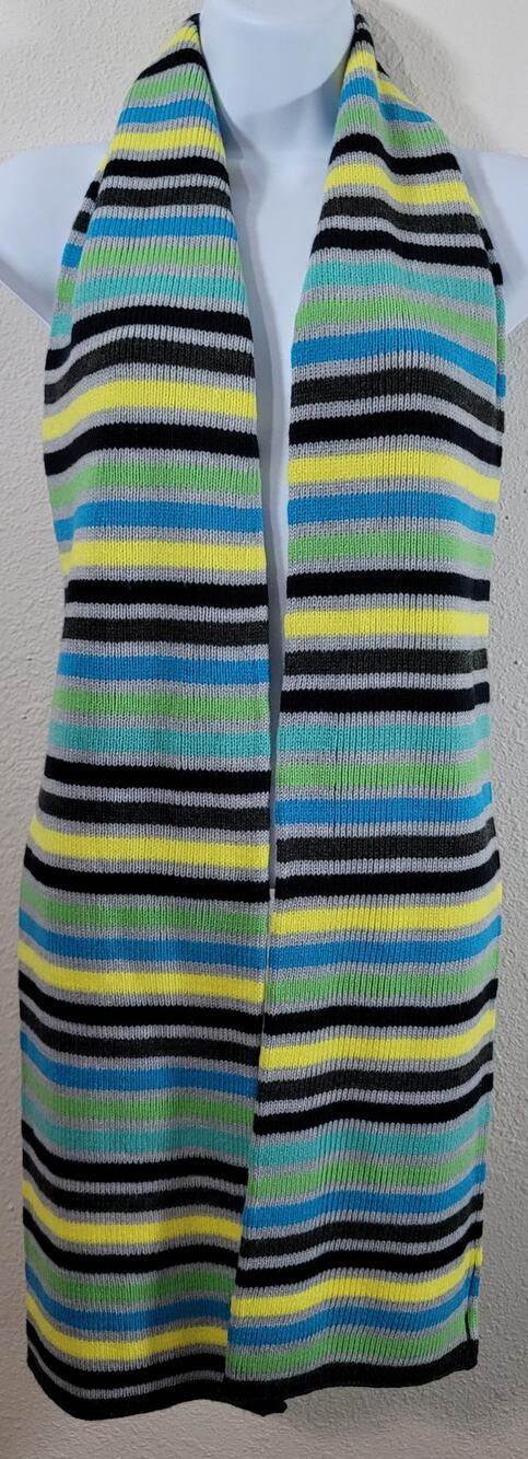 Gap Charcoal Yellow Blue Green Striped Knitted Scarf Soft Stretchy